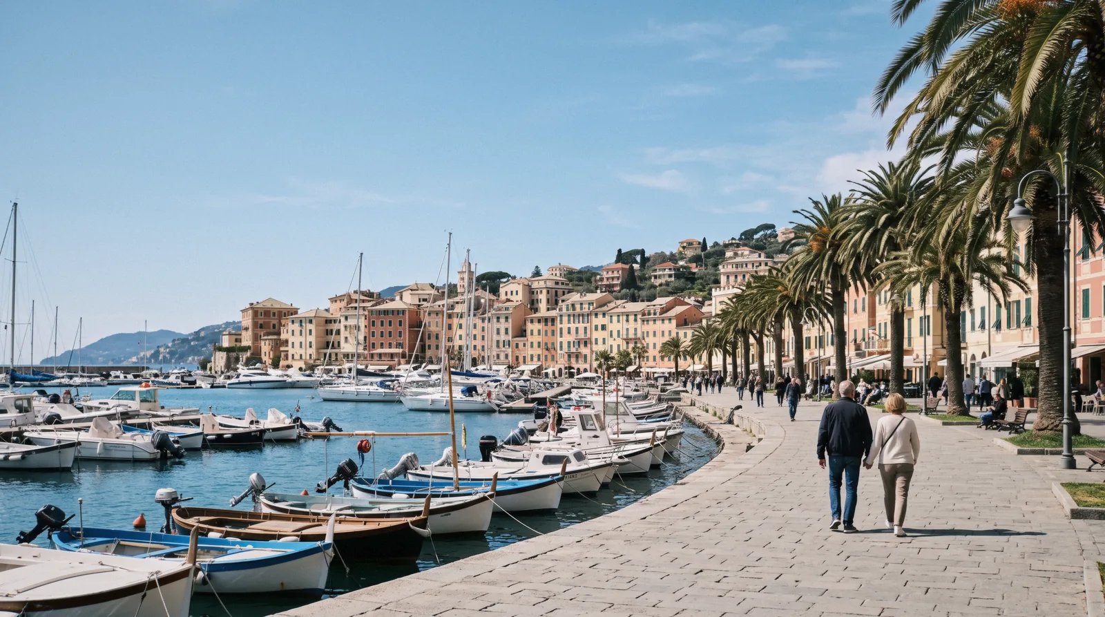 Santa Margherita Ligure seafront promenade in Liguria, Italy, a day trip town from the Cinque Terre