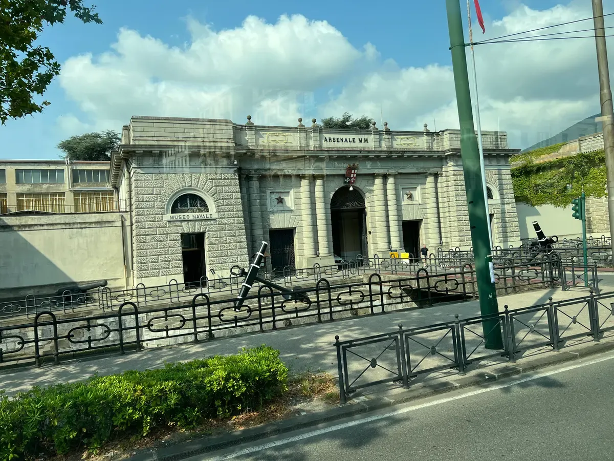 Museo Navale entrance at the Arsenale Militare Marittimo building in La Spezia, Italy